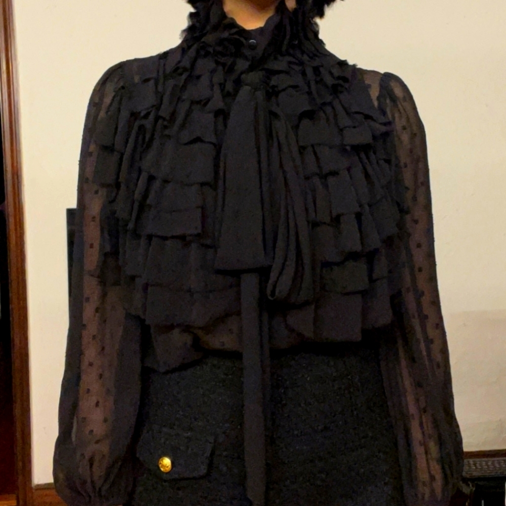 Elegant Black Ruffled Women's Top